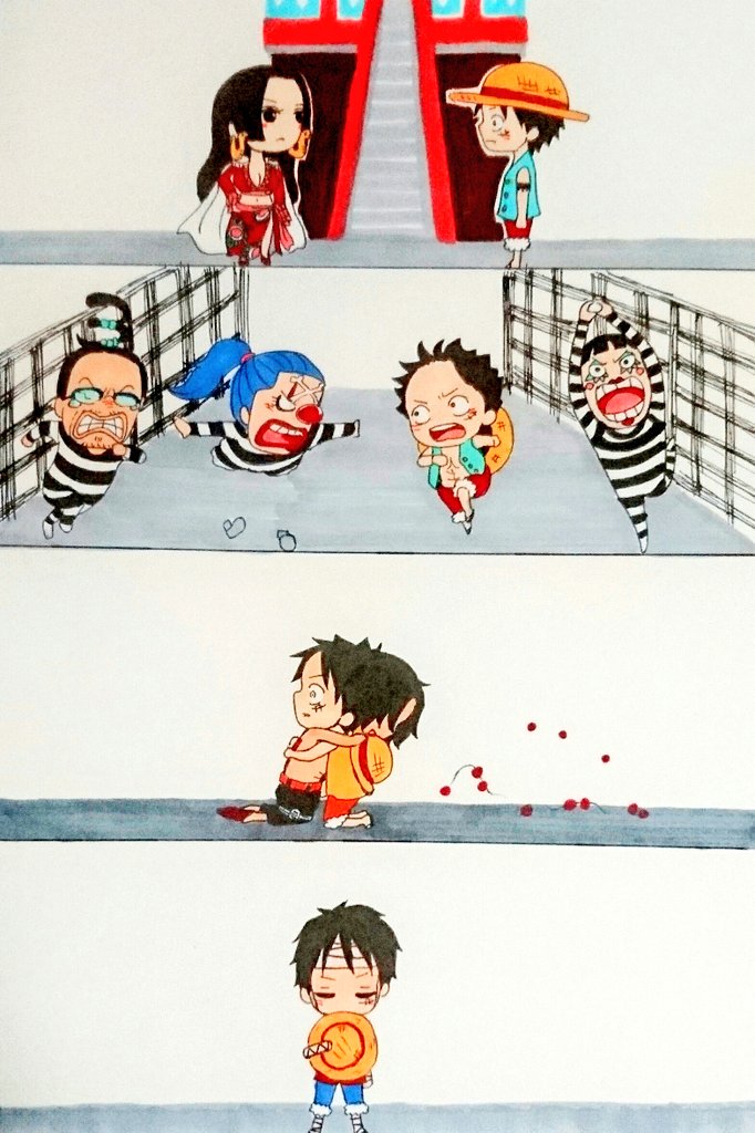 monkey d. luffy, boa hancock, portgas d. ace, buggy the clown, galdino, and 1 more (one piece) drawn by pupil308