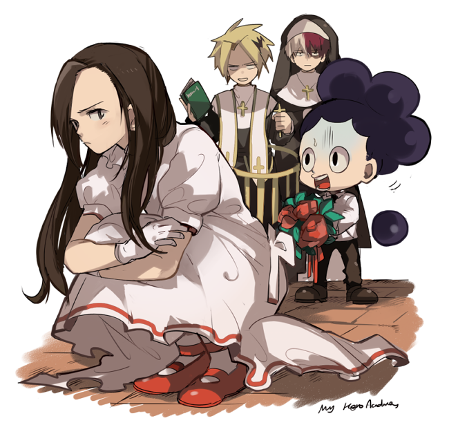 todoroki shoto, yaoyorozu momo, kaminari denki, and mineta minoru (boku no hero academia) drawn by shina_000