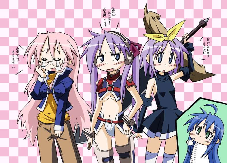 hiiragi kagami, izumi konata, hiiragi tsukasa, takara miyuki, katou emiri, and 5 more (lucky star and 1 more) drawn by men_(artist)
