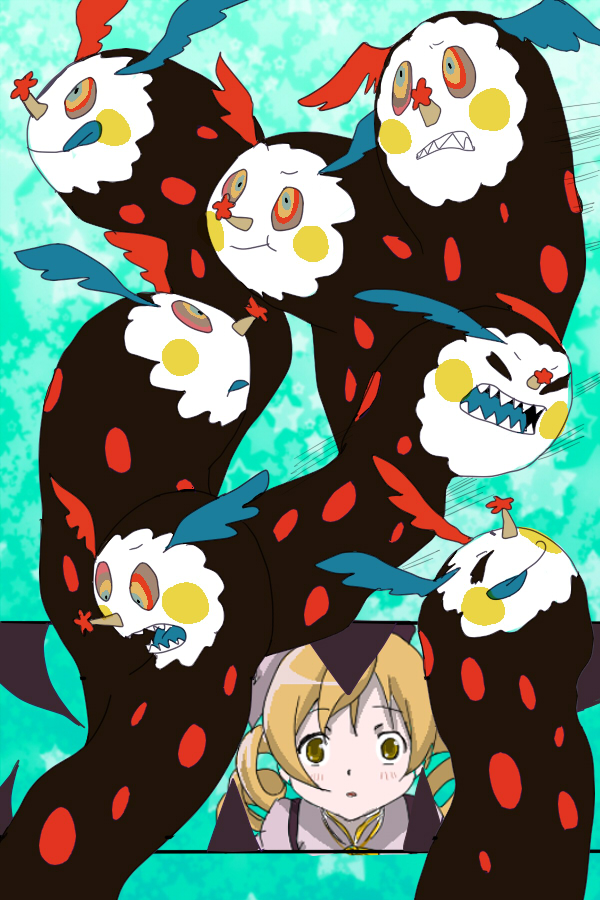 tomoe mami and charlotte (mahou shoujo madoka magica and 1 more) drawn by pomeo