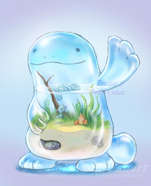wooper, quagsire, corphish, and wimpod (pokemon) drawn by nanami_lusia