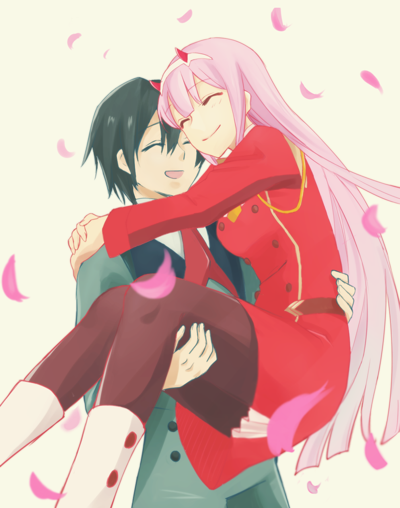 zero two and hiro (darling in the franxx) drawn by 774_m_a