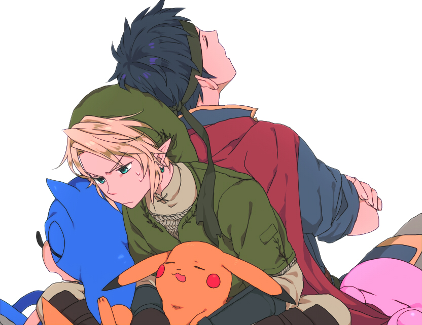 link, pikachu, kirby, sonic the hedgehog, and ike (pokemon and 7 more) drawn by azkn