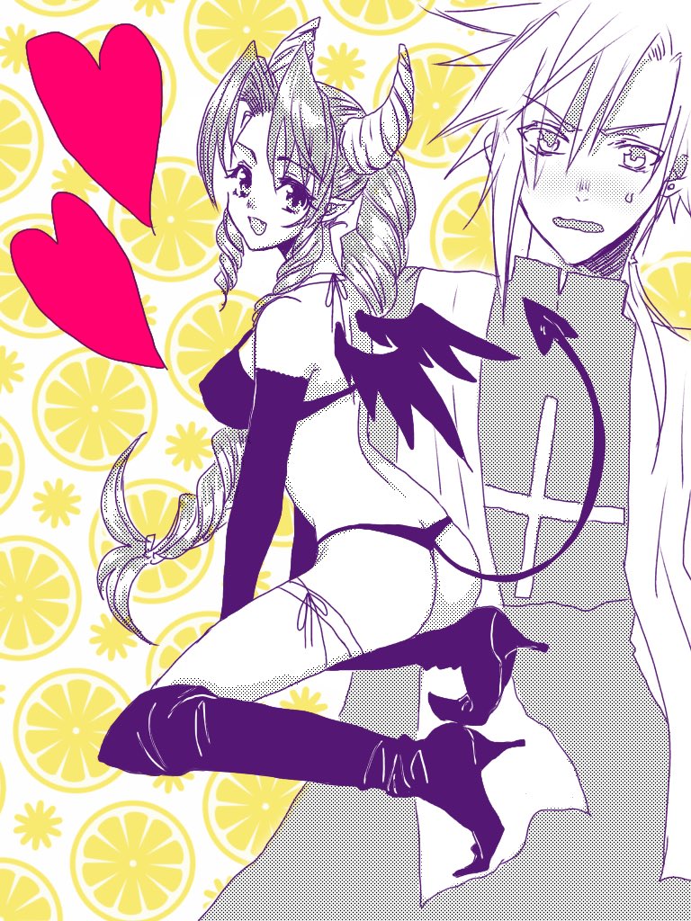cloud strife and aerith gainsborough (final fantasy and 1 more) drawn by tokiokiyu