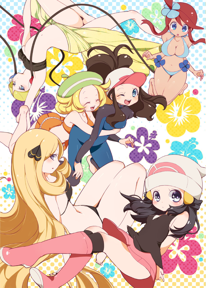 dawn, hilda, cynthia, skyla, elesa, and 1 more (pokemon and 2 more) drawn by chorimokki