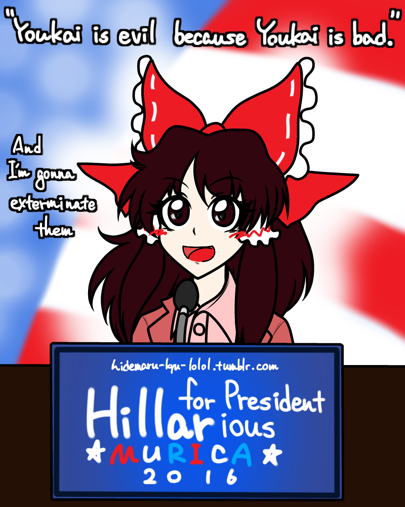 hakurei reimu and hillary clinton (touhou and 1 more) drawn by hidemaru-kyu