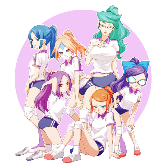 kurakake clara, hasuike an, touchi ai, nitou honoka, kurione yuki, and 1 more (inazuma eleven) drawn by kori_(etinop)