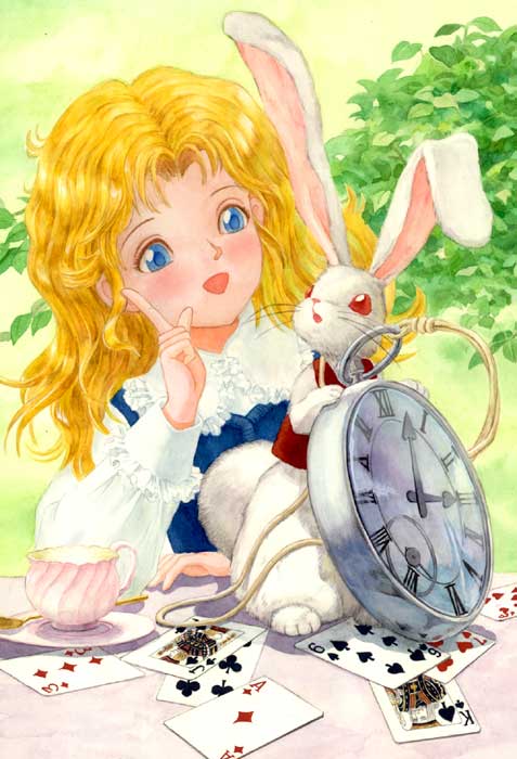 alice and white rabbit (alice's adventures in wonderland) drawn by efira