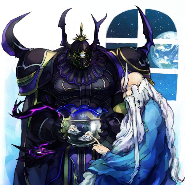 golbez, fusoya, and shadow dragon (final fantasy and 1 more) drawn by shako