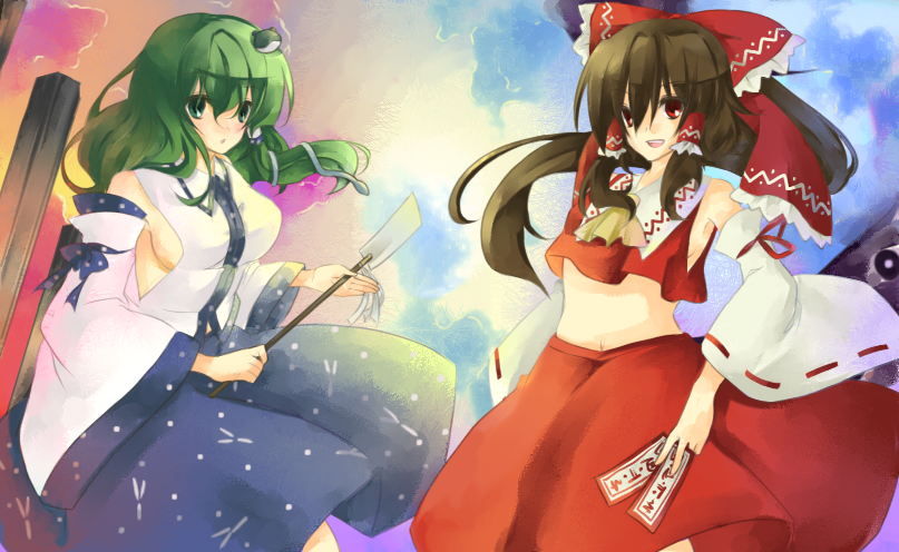hakurei reimu and kochiya sanae (touhou) drawn by zoo_min