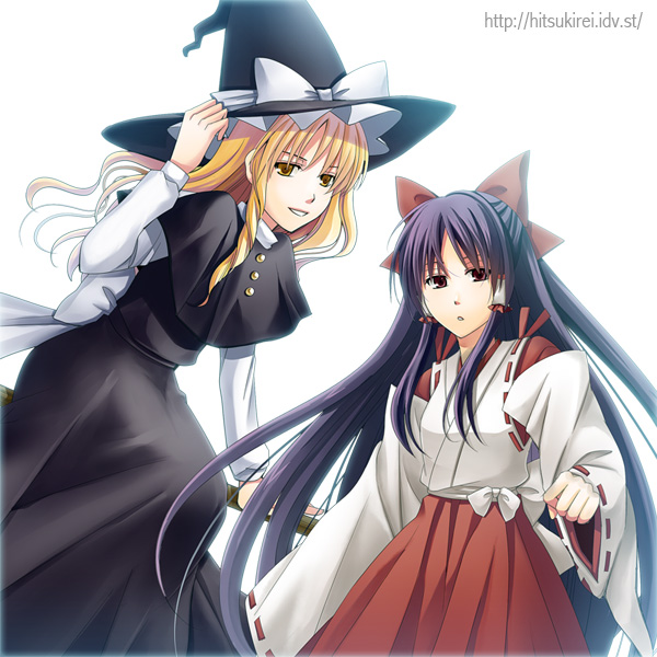 hakurei reimu and kirisame marisa (touhou) drawn by hitsuki_rei