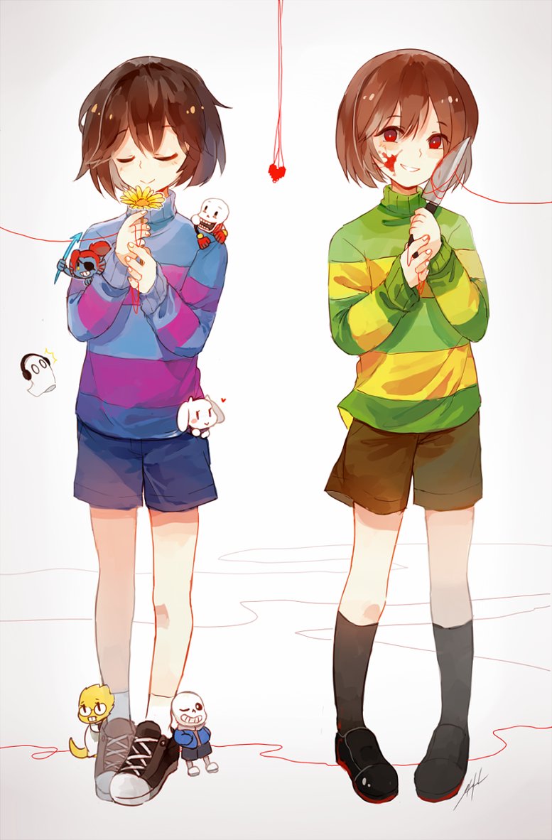 frisk, chara, sans, undyne, papyrus, and 3 more (undertale) drawn by hyde_(hai-do)