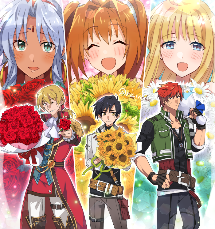 estelle bright, joshua bright, tita russell, agate crosner, scherazard harvey, and 1 more (eiyuu densetsu and 2 more) drawn by riarashu
