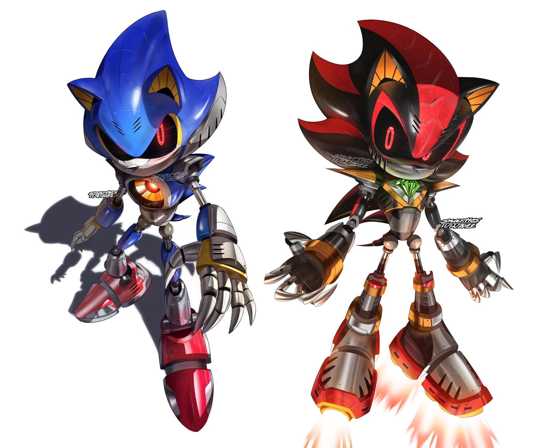 Metal sonic and metal shadow sonic drawn by snartles danbooru
