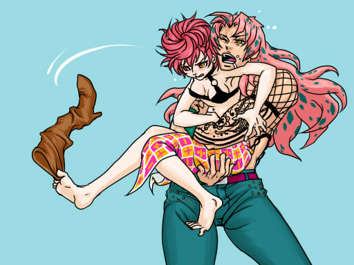 trish una and diavolo (jojo no kimyou na bouken and 1 more) drawn by kabusumisu