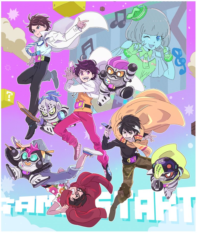 kamen rider ex-aid, poppi pipopapo, kamen rider brave, kamen rider snipe, houjou emu, and 4 more (kamen rider and 1 more) drawn by waura