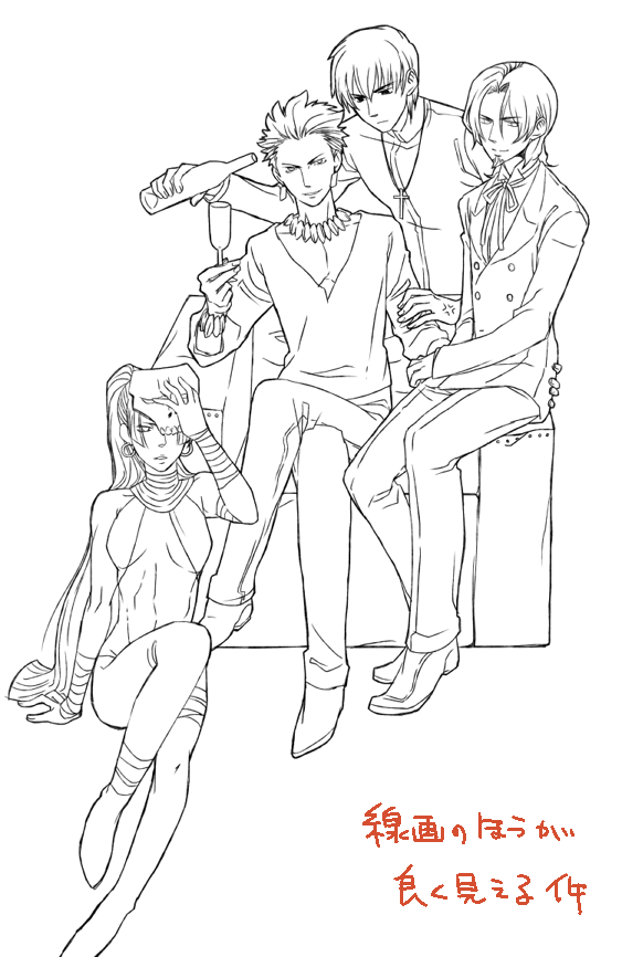 kotomine kirei, tohsaka tokiomi, assassin, gilgamesh, and female assassin (fate and 2 more) drawn by kitamura_mona