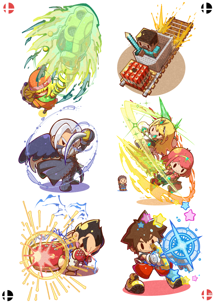 pyra, mythra, sephiroth, sora, rex, and 3 more (final fantasy and 8 more) drawn by 04sora40