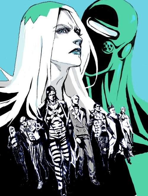 leone abbacchio, prosciutto, risotto nero, melone, ghiaccio, and 4 more (jojo no kimyou na bouken and 1 more) drawn by nobita_(makoto7060355)