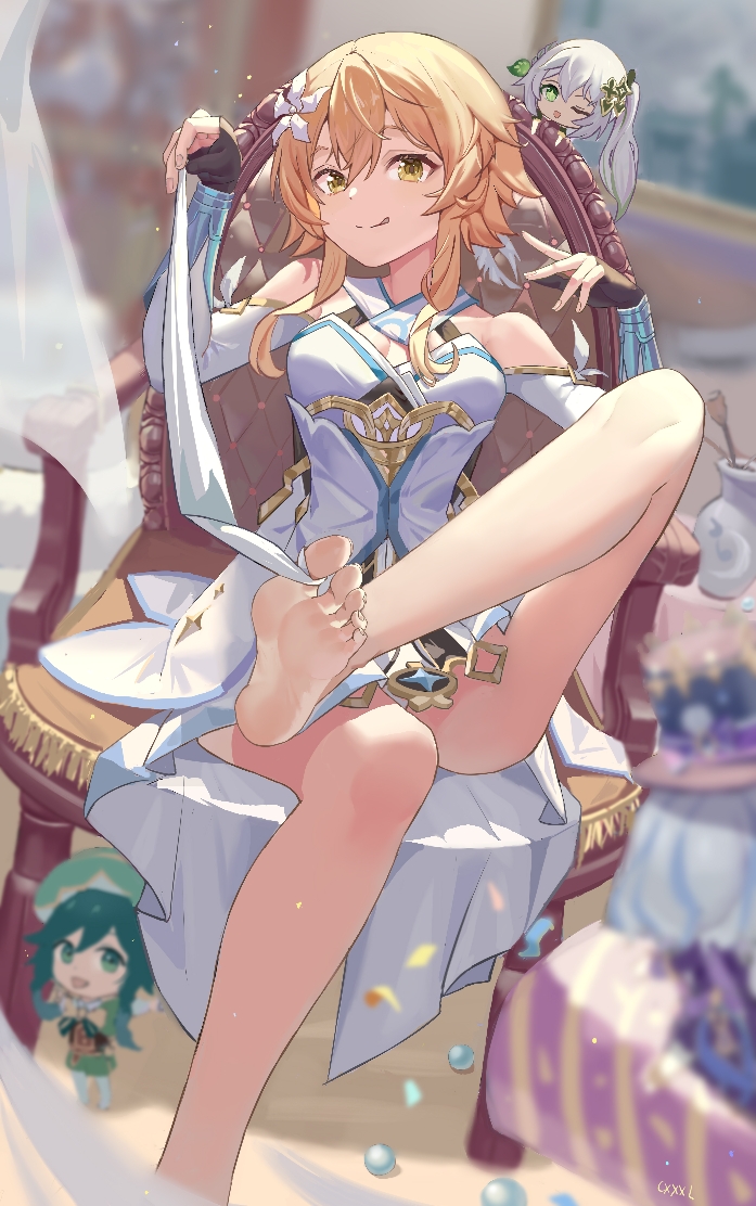 lumine, nahida, and venti (genshin impact) drawn by cxxxl