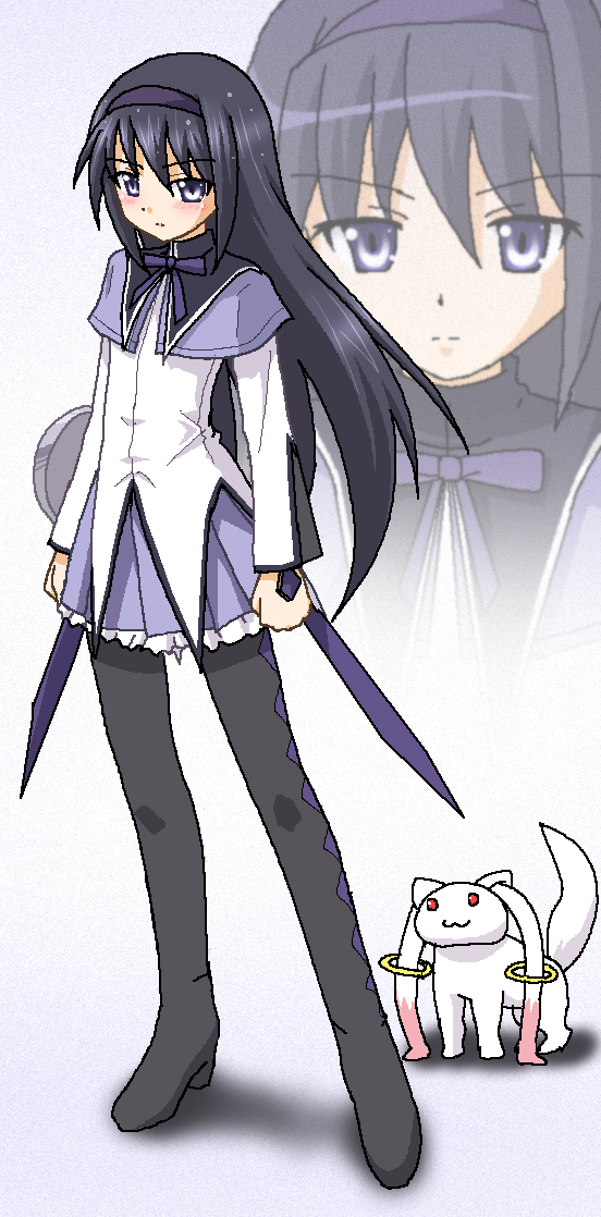 akemi homura and kyubey (mahou shoujo madoka magica) drawn by hayashiya_zankurou