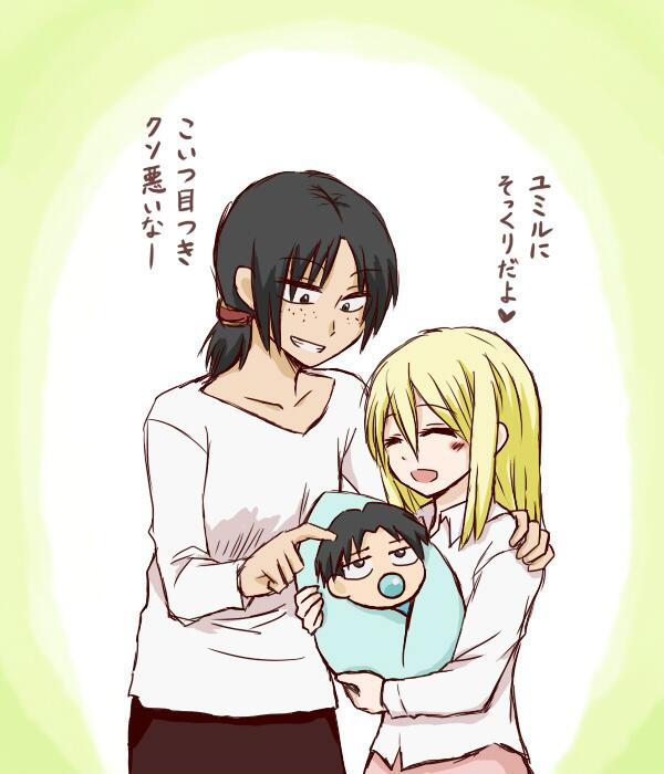 levi, krista lenz, and ymir (shingeki no kyojin) drawn by sansa_kyuu_kin