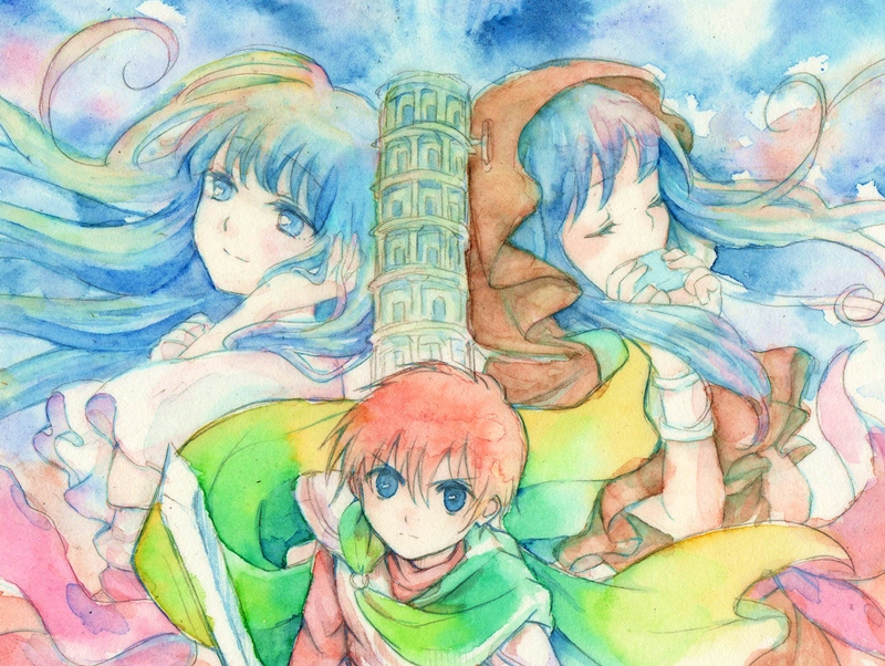 adol christin, feena, and reah (ys and 1 more) drawn by simyu