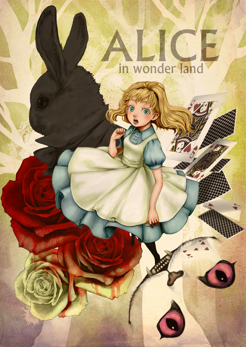 alice, white rabbit, and cheshire cat (alice's adventures in wonderland) drawn by lichty