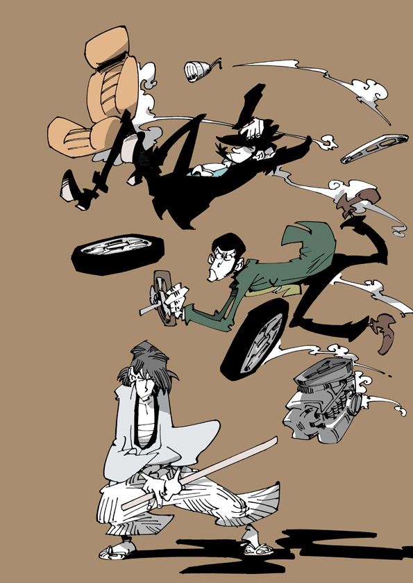 arsene lupin iii, jigen daisuke, and ishikawa goemon xiii (lupin iii) drawn by hirano_masanori