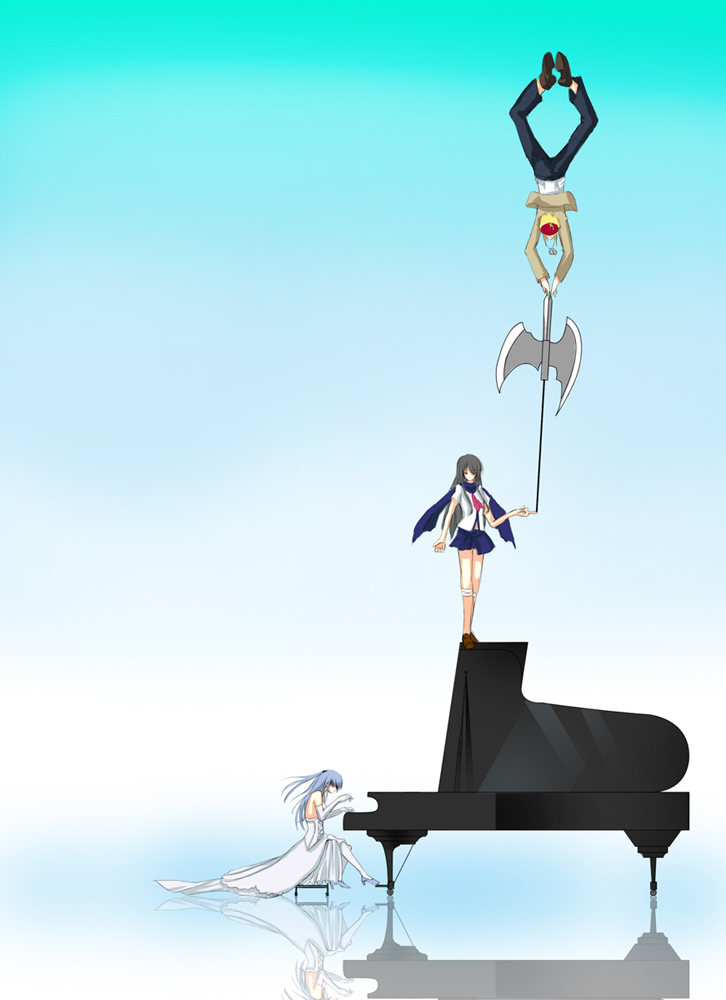 tachibana kanade, shiina, and tk (angel beats!) drawn by shiraha