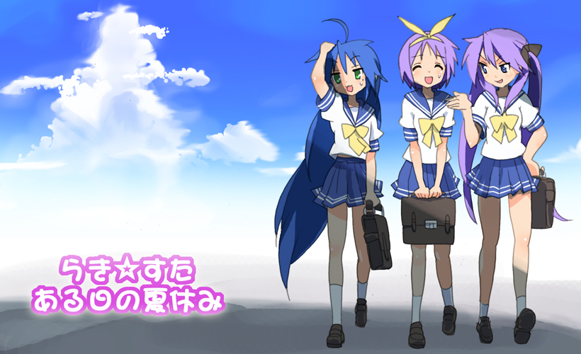 hiiragi kagami, izumi konata, and hiiragi tsukasa (lucky star) drawn by sora_to_umi