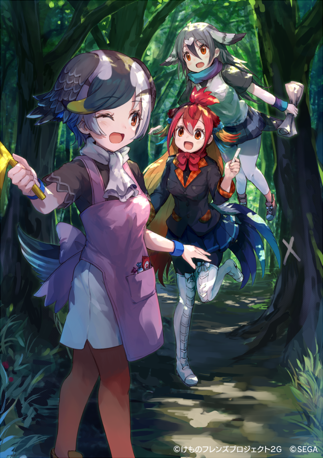 spot-billed duck, rock dove, and red junglefowl (kemono friends and 2 more) drawn by makihitsuji