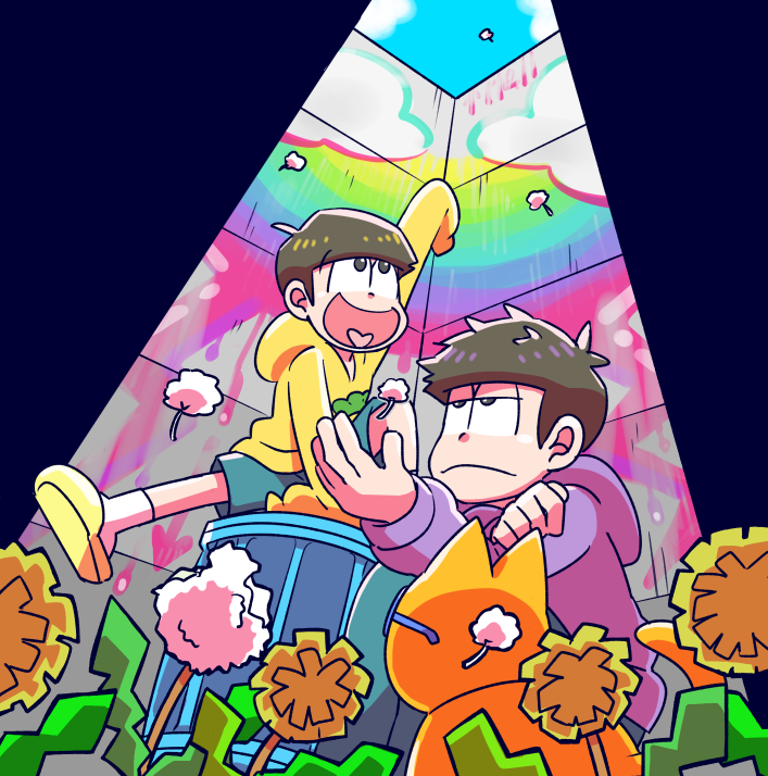 matsuno ichimatsu, matsuno jyushimatsu, and esper nyanko (osomatsu and 2 more) drawn by nonnon_(0nonnon0)