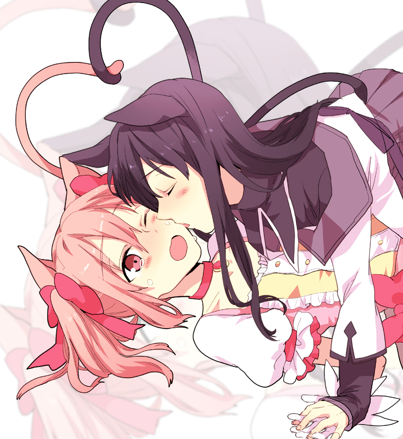 akemi homura and kaname madoka (mahou shoujo madoka magica) drawn by nerisuke