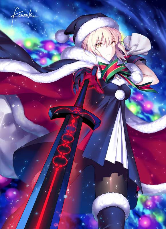 artoria pendragon, saber alter, and santa alter (fate and 1 more) drawn by kousaki_rui