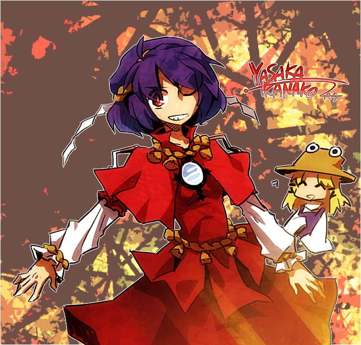 moriya suwako and yasaka kanako (touhou) drawn by nightea