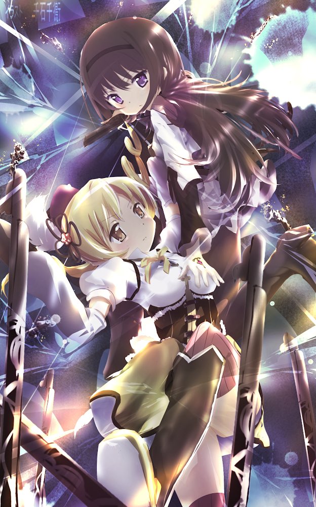 akemi homura and tomoe mami (mahou shoujo madoka magica) drawn by sengoku_chidori