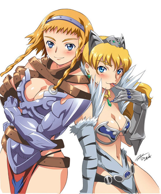 leina, exiled warrior leina, elina, and captain of the royal guard elina (queen's blade) drawn by hisayuki_hirokazu