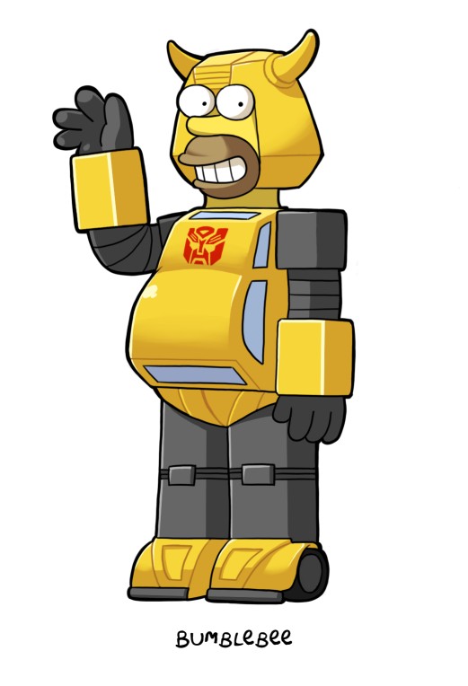 bumblebee and homer simpson (transformers and 2 more) drawn by soxy