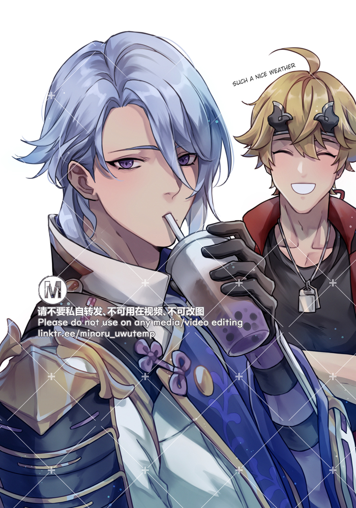 kamisato ayato and thoma (genshin impact) drawn by minoru_(minoru_uwutemp)