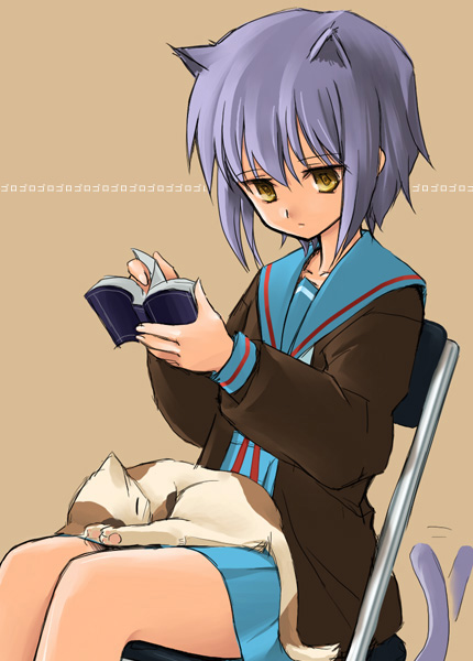 nagato yuki and shamisen (suzumiya haruhi no yuuutsu) drawn by shimamura_miwa