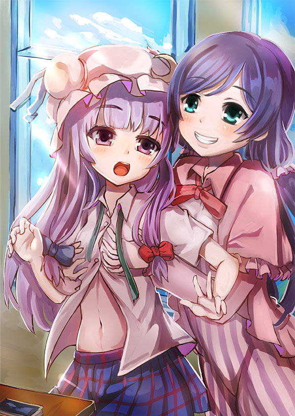 patchouli knowledge and tojo nozomi (touhou and 2 more) drawn by mix_(meini)