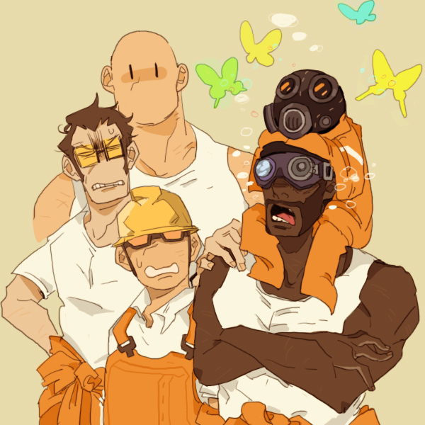 pyro, engineer, heavy, sniper, demoman, and 1 more (team fortress 2 and 3 more) drawn by 22_(tak_ja)