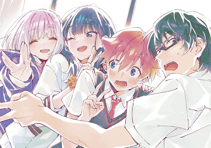 takarada rikka, shinjou akane, hibiki yuuta, and utsumi shou (gridman universe and 1 more) drawn by abe_aoi