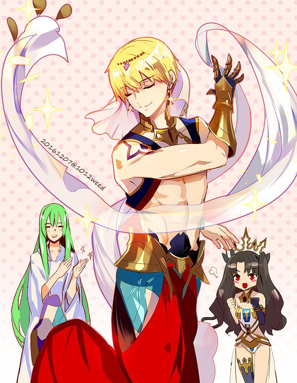 ishtar, enkidu, and gilgamesh (fate and 1 more) drawn by weed_(astarone)