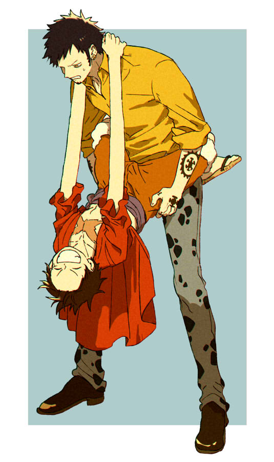 monkey d. luffy and trafalgar law (one piece) drawn by chizuko_(chiduk0)