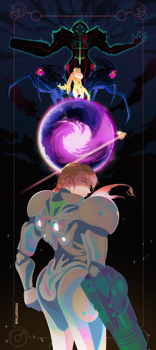 samus aran, dark samus, ing, and luminoth (metroid and 1 more) drawn by pajaronaa