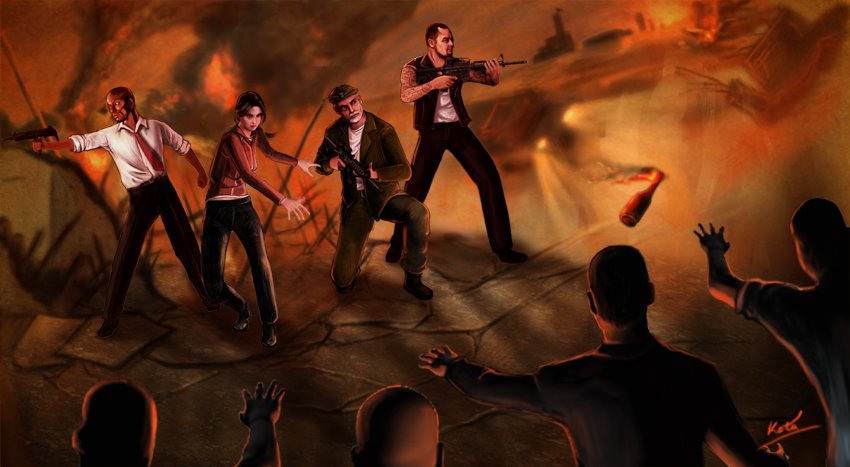 zoey, louis, bill, and francis (left 4 dead and 1 more) drawn by kotaro_(kotaillust)