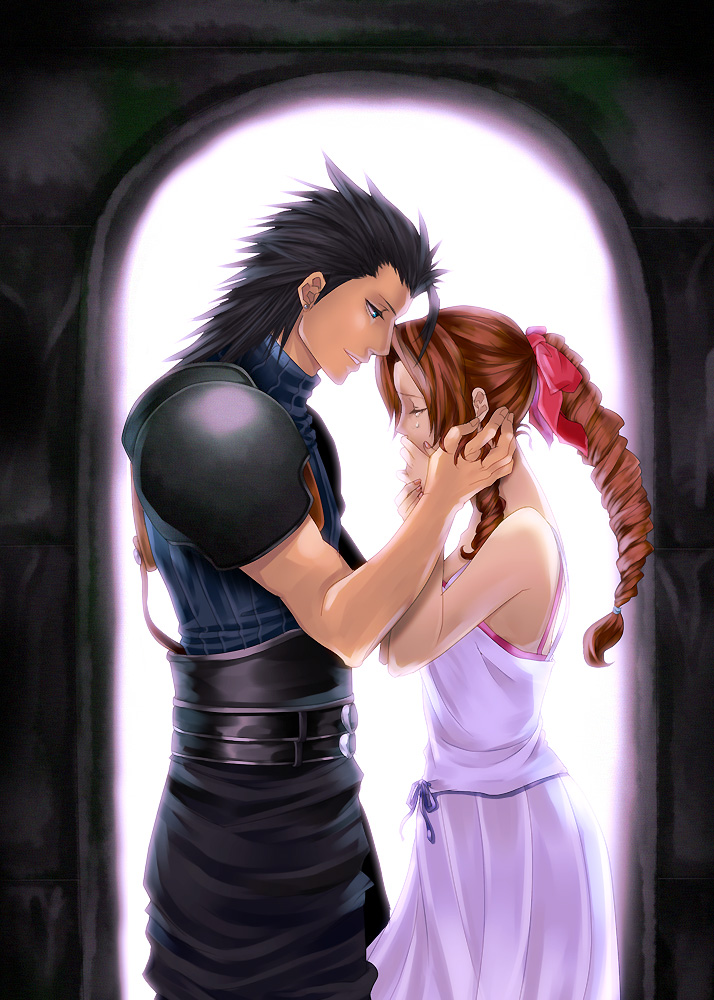 aerith gainsborough and zack fair (final fantasy and 2 more) drawn by chiru and chiru_(sanifani)
