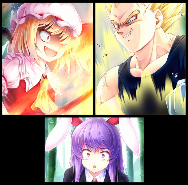 flandre scarlet, reisen udongein inaba, and vegeta (touhou and 2 more) drawn by komimiyako